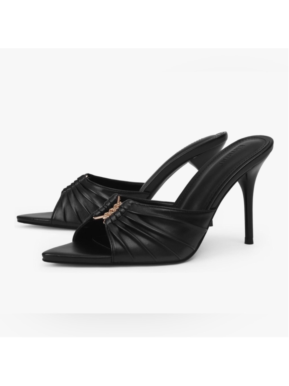 NEW Mules Heeled Sandals Vegan Leather High 3.5in Heels Pointed Peep Toe 7.5 - Picture 7 of 7